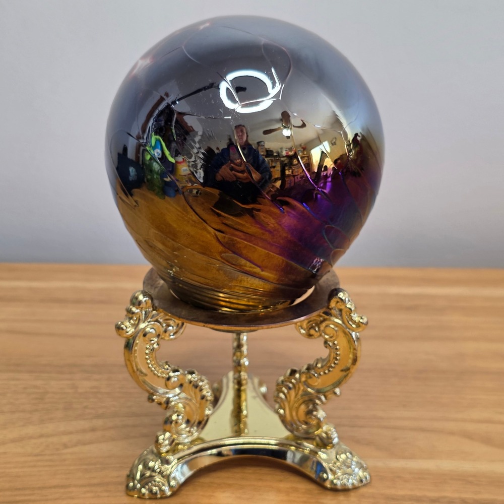 Unique Iridescent Glass Orb Sphere Display‎ Stand Decorative Art Accent